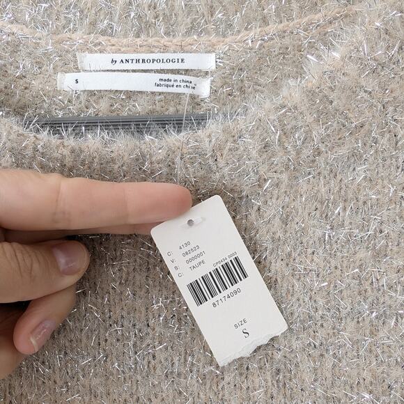Anthropologie Taupe & Silver Crew Neck Tunic Holiday Sweater - Picture 3 of 5